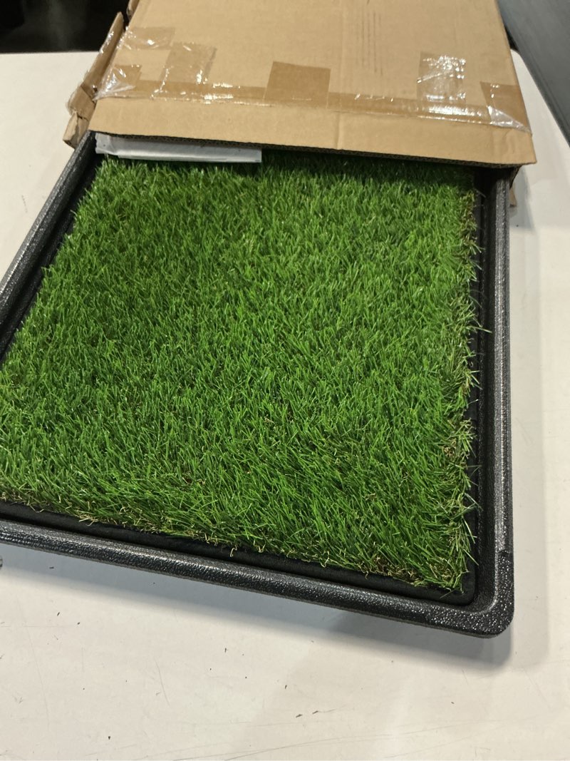Condition photo showing Good Condition for HQ4us Dog Grass Pad with Tray Small 23" x 16" Dog Litter Box Toilet for Puppy (No Grate) with 2×Artificial Grass for Dogs with Hemmed Edge, Pee Pads for Dogs, Realistic, Less Stink, Potty for Balcony Small - 23”×16” for 3-10lbs Dog