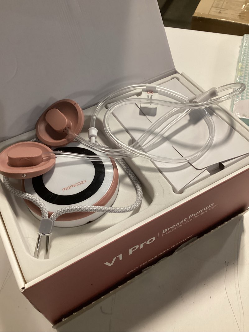 Condition photo showing Good Condition for momcozy breast pump v1 pro hospital-grade, hands-free & portable wearable pump, upgraded electric pump with 3 fine-tuned rhythms|15 levels, come with leak-proof doublefit flange, cozy red. v1 pro cozy red