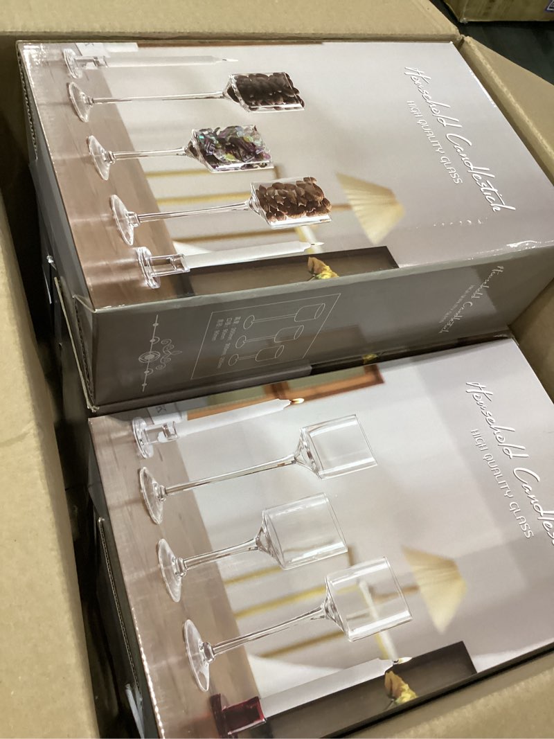 Condition photo showing Good Condition for household candlestick high quality glass 5 box count three glass each