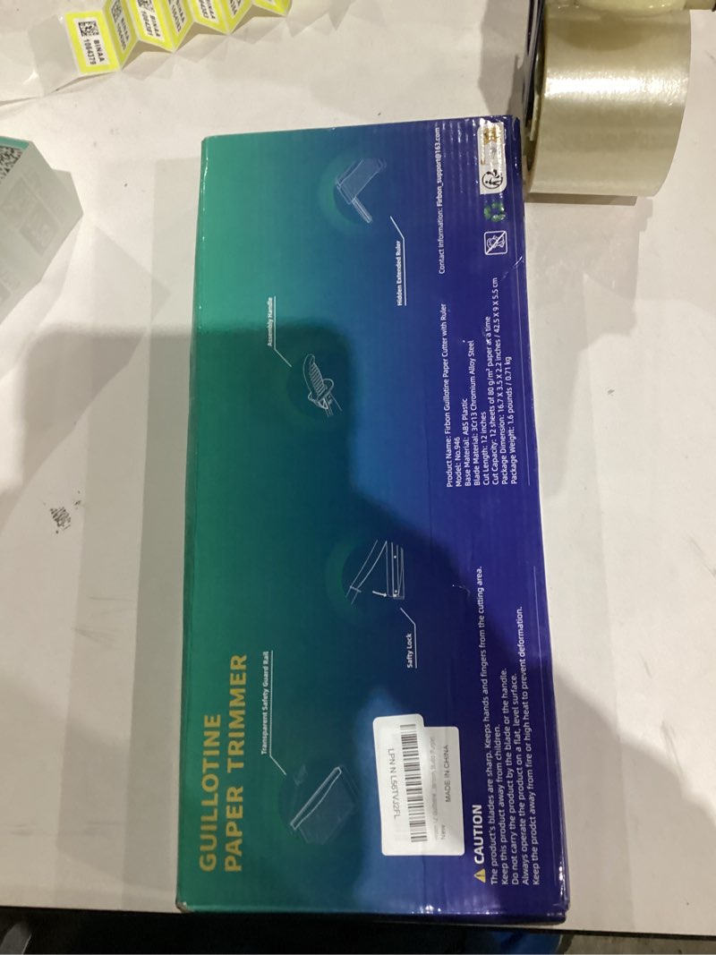 Condition photo showing As Is for Firbon 12" Guillotine Paper Cutter with Hidden Ruler, Compact Heavy Duty 12-Sheet Capacity Trimmer for Cardstock, Photos, Scrapbooking, Office, Classroom, Studio (Purple)