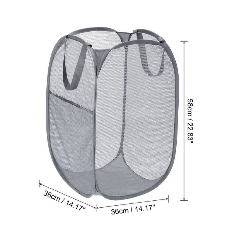 Grey collapsable mesh laumdry hamper