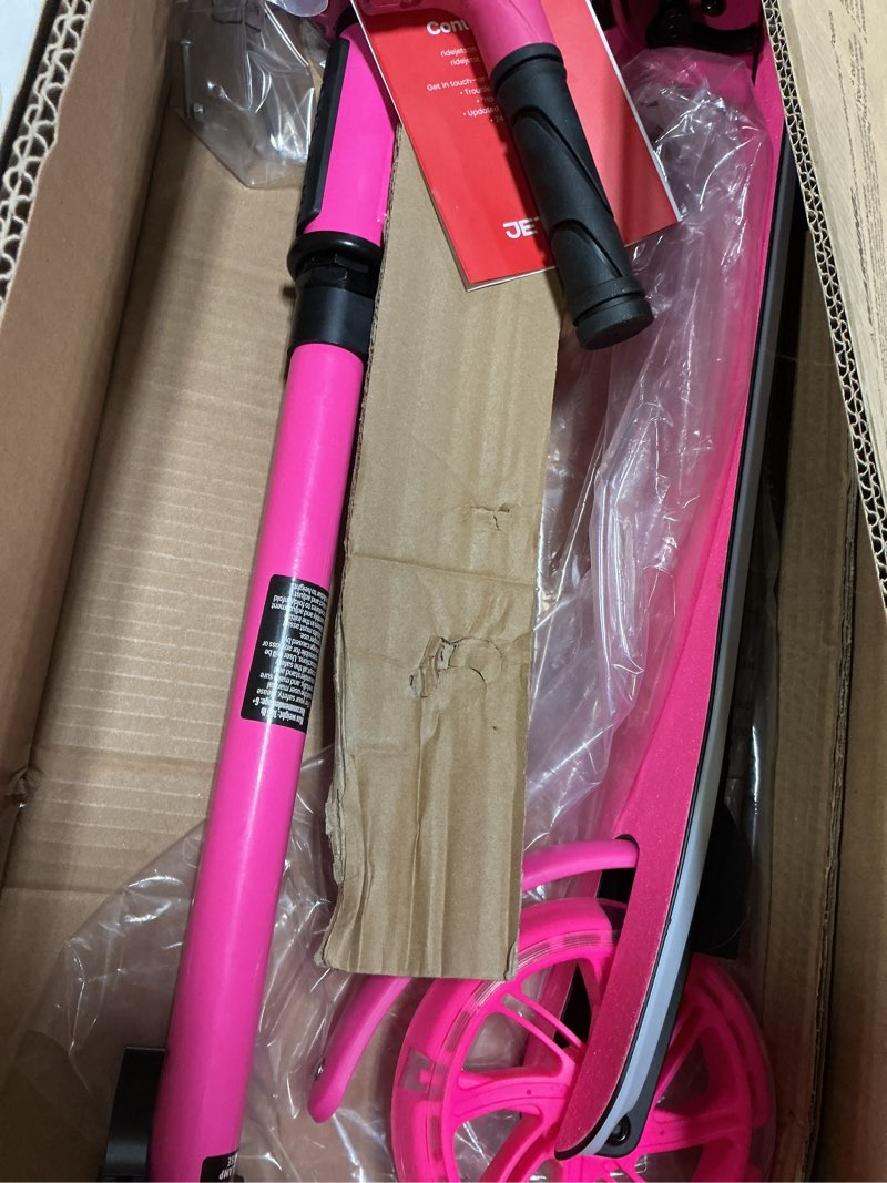 Condition photo showing Good Condition for jetson jupiter kids 2-wheel light-up kick scooter, led lights on handlebar, stem, wheels & deck, adjustable handlebar, rear brake, easy-folding mechanism, ages 5+ highlight pink