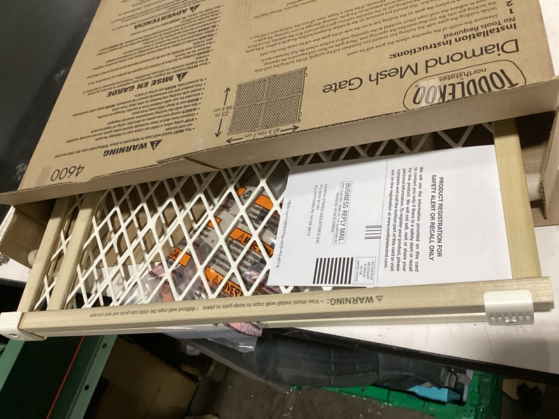 Condition photo showing Good Condition for toddleroo by north states - diamond mesh wooden baby gate: pressure mounted baby gate for doorways - adjustable 26.5 to 42 inches wide - 23 inches tall
