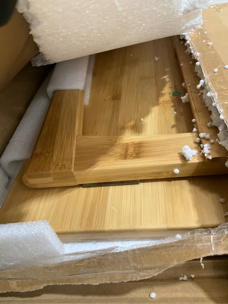 Condition photo showing As Is for jikugo japanese floor table no assembly required bamboo folding walnut coffee table bedroom furniture low tea table for sitting on the floor (natural wood, large) natural wood large