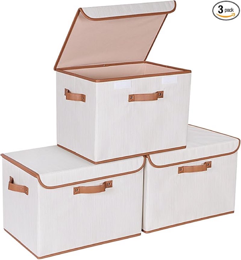 Tuza 4 Pack Storage Bins with Lids, Collapsible Closet Organizer Container, Fabric Organizer Box wit