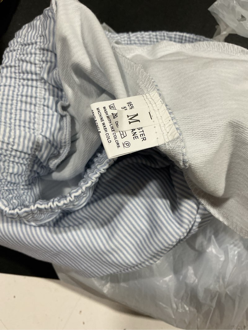 Condition photo showing Good Condition for women oversized striped 2 piece outfits y2k mock neck long sleeve pullover sweatshirt shorts fall casual lounge sets medium blue