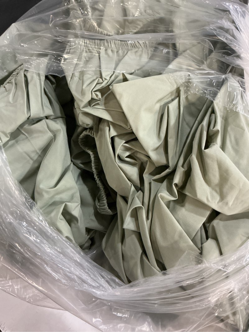 Condition photo showing As Is for organic crisp percale deluxe bedding bundle, king, sage