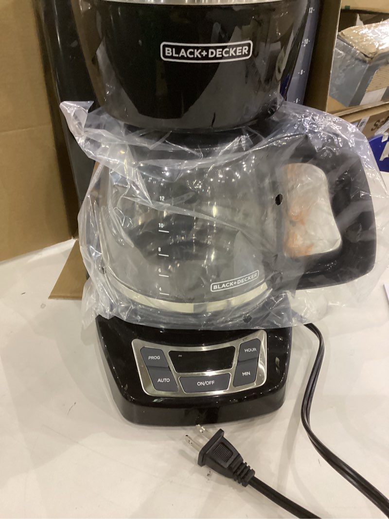 Condition photo showing As Is for BLACK+DECKER 12-Cup Digital Coffee Maker, Programmable, Washable Basket Filter, Sneak-A-Cup, Auto Brew, Water Window, Keep Hot Plate, Black Black coffeemaker