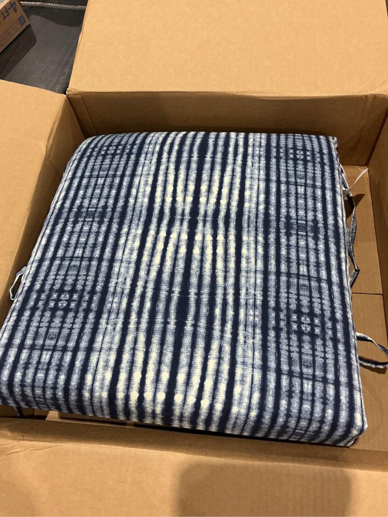 Condition photo showing Good Condition for arden outdoor patio dining chair cushion, 20x44, rain-proof seat pad, fade-resistant outdoor cushion blue shibori stripe 1 pack blue shibori stripe