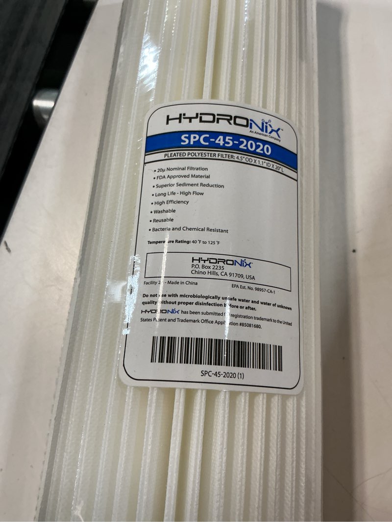 Condition photo showing New/Like New for hydronix spc-45-2020 pleated water filter whole house commercial industrial washable and reusable 4.5" x 20" - 20 micron