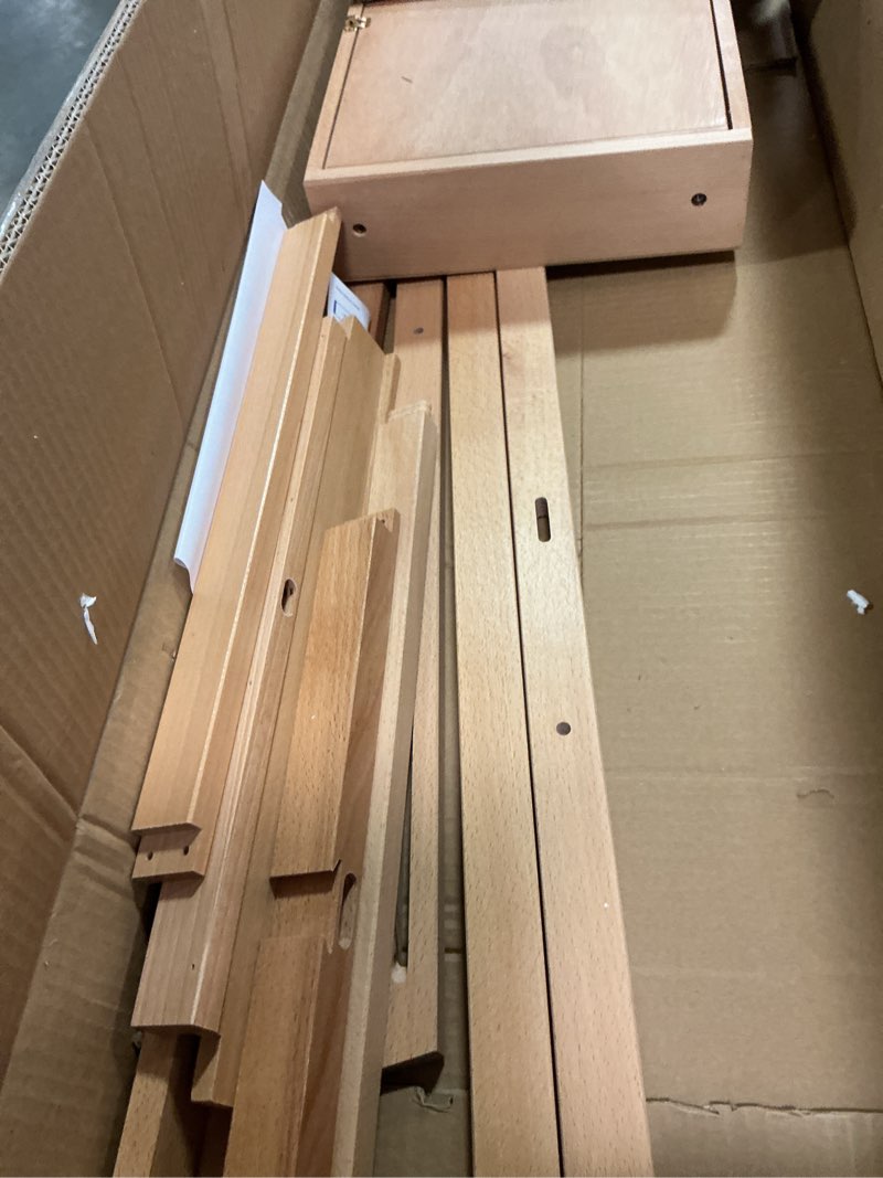 Condition photo showing As Is for Large Solid Beech Wood Painting Easel with Storage Drawer and Palette (60"~75" H), H-Frame Foldable Wooden Easel Stand with Signature Box for Adults and Students, Holder up to 36'' Easel Pro
