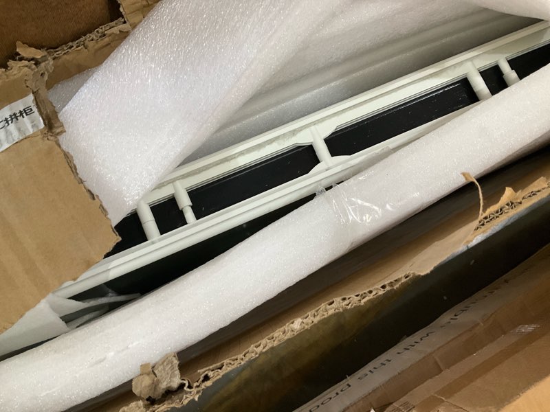 Condition photo showing As Is for pushglossy 22" x 64" low-e entry door glass insert, 24"x 66" outer frame, exterior front door window inserts white replacement kit for home lmprovement 22 x 64 1 lite