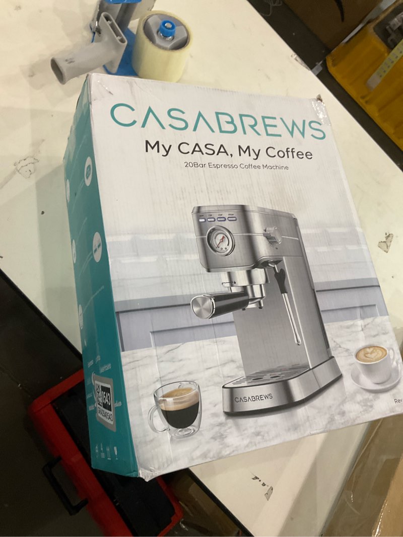 Condition photo showing New/Like New for CASABREWS CM5418 Espresso Machine 20 Bar, Compact Espresso Maker with Steam Milk Frother, Stainless Steel Coffee Machine with 34oz Removable Water Tank for Cappuccino, Latte, Silver A-Silver Button