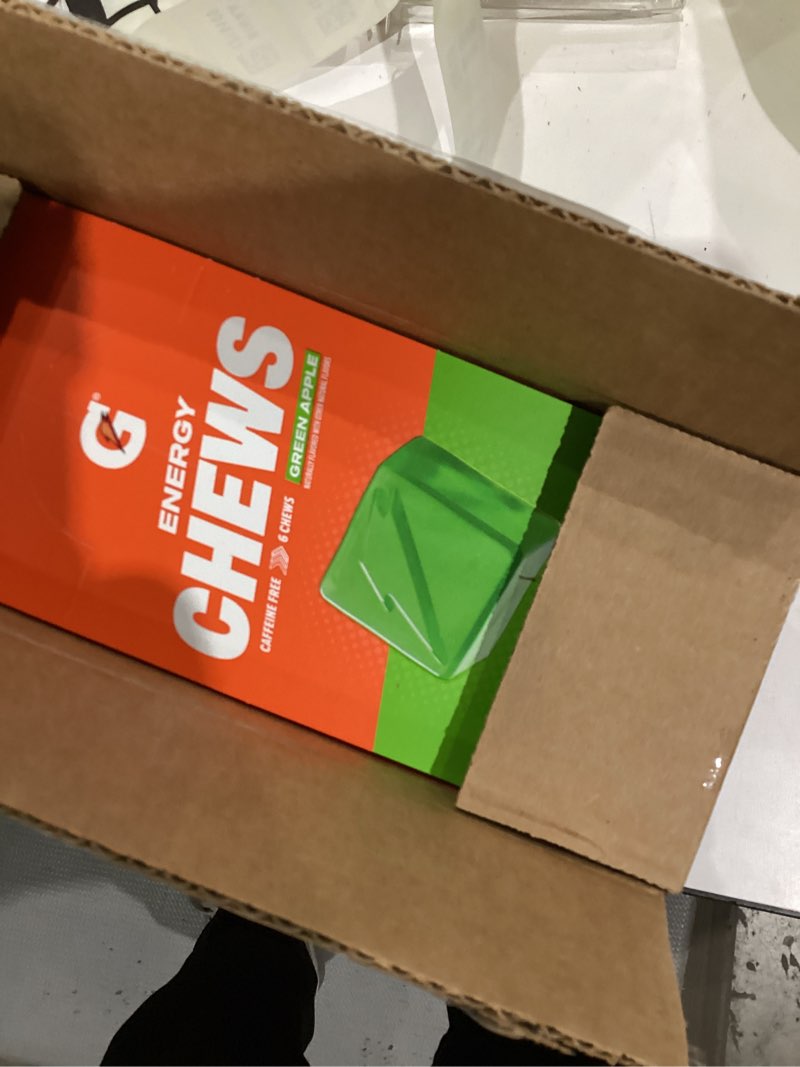 Condition photo showing New/Like New for Gatorade Energy Chews, Green Apple, Caffeine Free, B12, 1.06 oz - 100 Calorie Pouches, (16 Pack) Green Apple 1 Count (Pack of 16)
