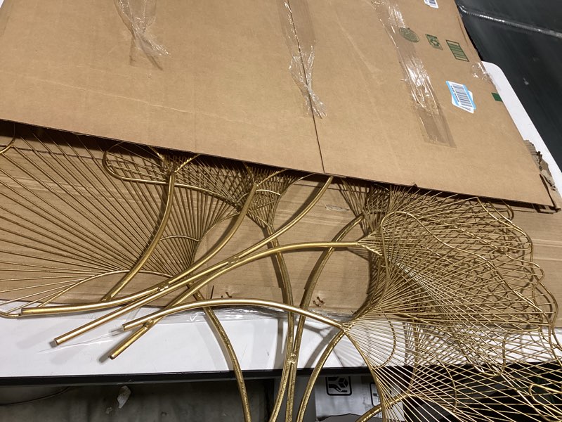 Condition photo showing As Is for touch of class ginkgo breeze wall sculpture - multi metallic - handcrafted metal - contemporary large wall decor - leaf metal room decor - gold, copper, brass, bronze - iconic silhouette