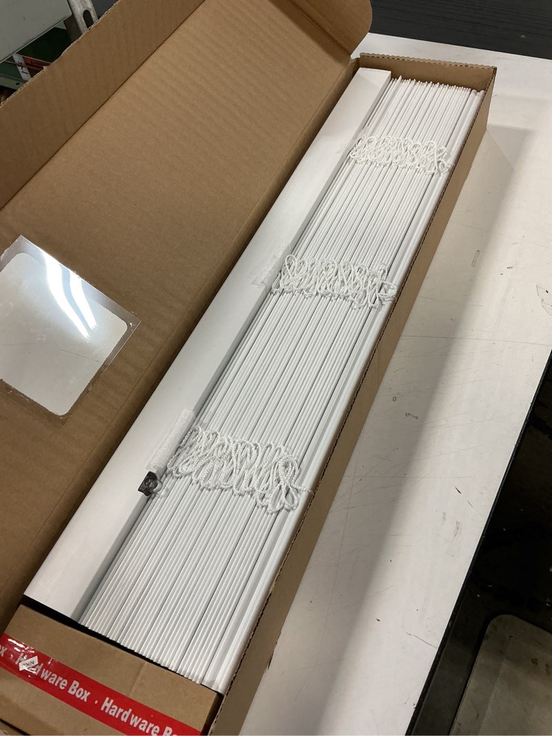 Condition photo showing Good Condition for allen + roth trim at home 2-in slat width 27-in x 64-in cordless white faux wood room darkening
