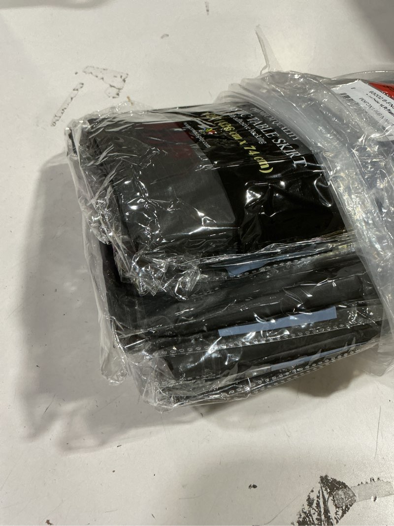 Condition photo showing New/Like New for Exquisite Ruffle Table Skirt Black 6 Pack 14 Ft Long Table Skirts for Rectangle Tables 6ft Plus or Round Tables Skirts with Adhesive Strip for Gender Reveal Decor & Happy Birthday Parties