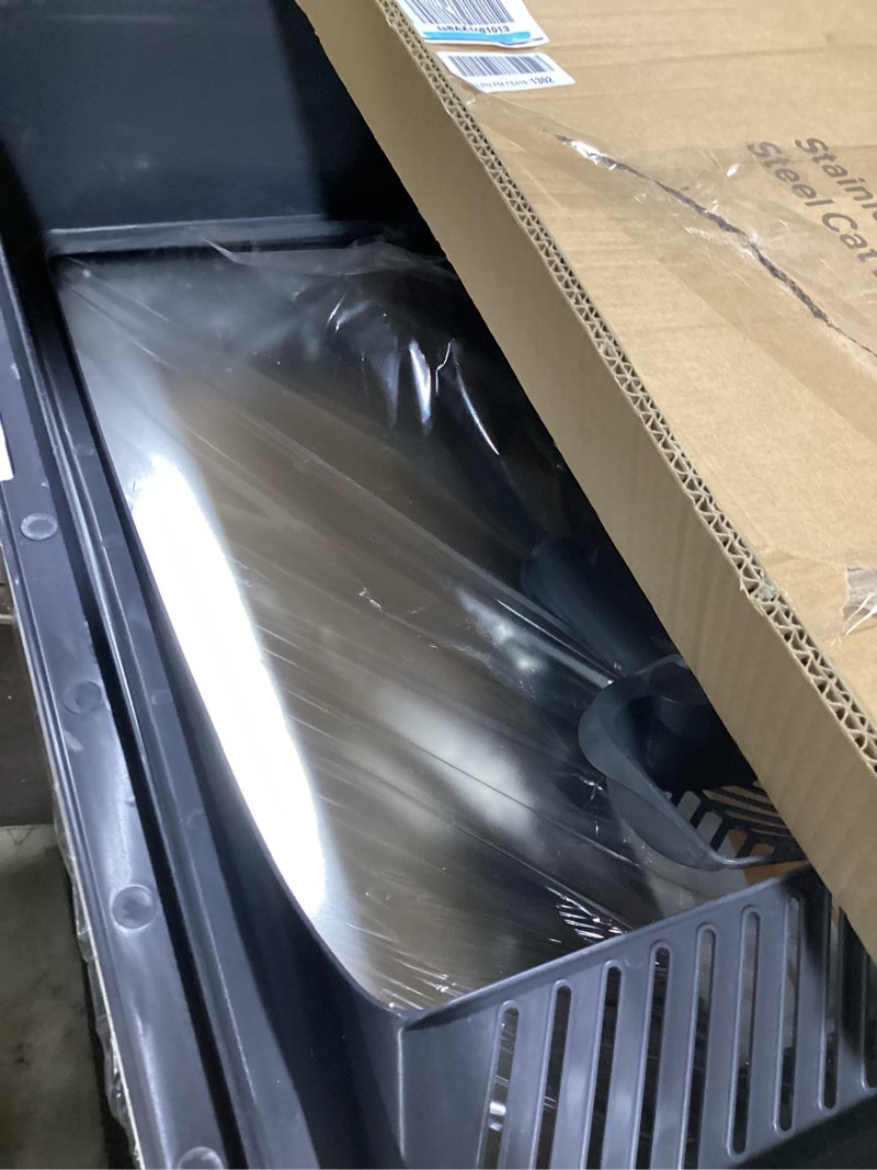 Condition photo showing Good Condition for Stainless Steel Litter Box Extra Large for Big Cats and Multi-Cats | Jumbo Extra Large Metal Cat Box with High Sided Lid, Anti-Urine Leakage, Non-Stick,Include Litter Scoop XXX-Large Dark Gray