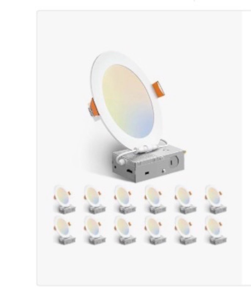 Amico 24 Pack 6 Inch 5CCT Ultra-Thin LED Recessed Ceiling Light with Junction Box, 2700K/3000K/3500K