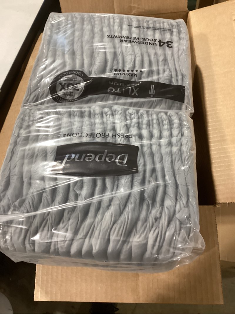 Condition photo showing New/Like New for Depend Fresh Protection Adult Diapers, Incontinence Underwear for Men, Disposable, Maximum, Extra-Large, Grey, 68 Count (2 Packs of 34), Packaging May Vary X-Large 68