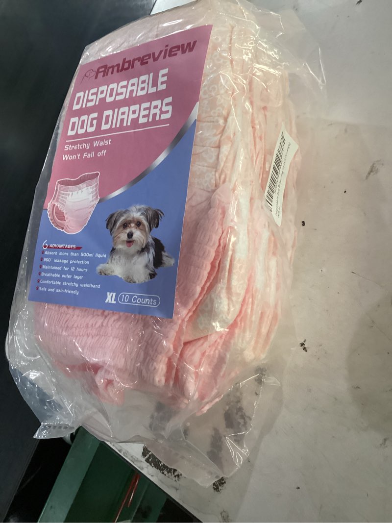 Condition photo showing New/Like New for ambreview disposable dog diapers female, just pull it up, doggie diapers for female dogs, strong absorbency | leak proof, for dogs in heat | elderly | disabled, xl 10 pcs xl(waist 14.9"-22.8") 10
