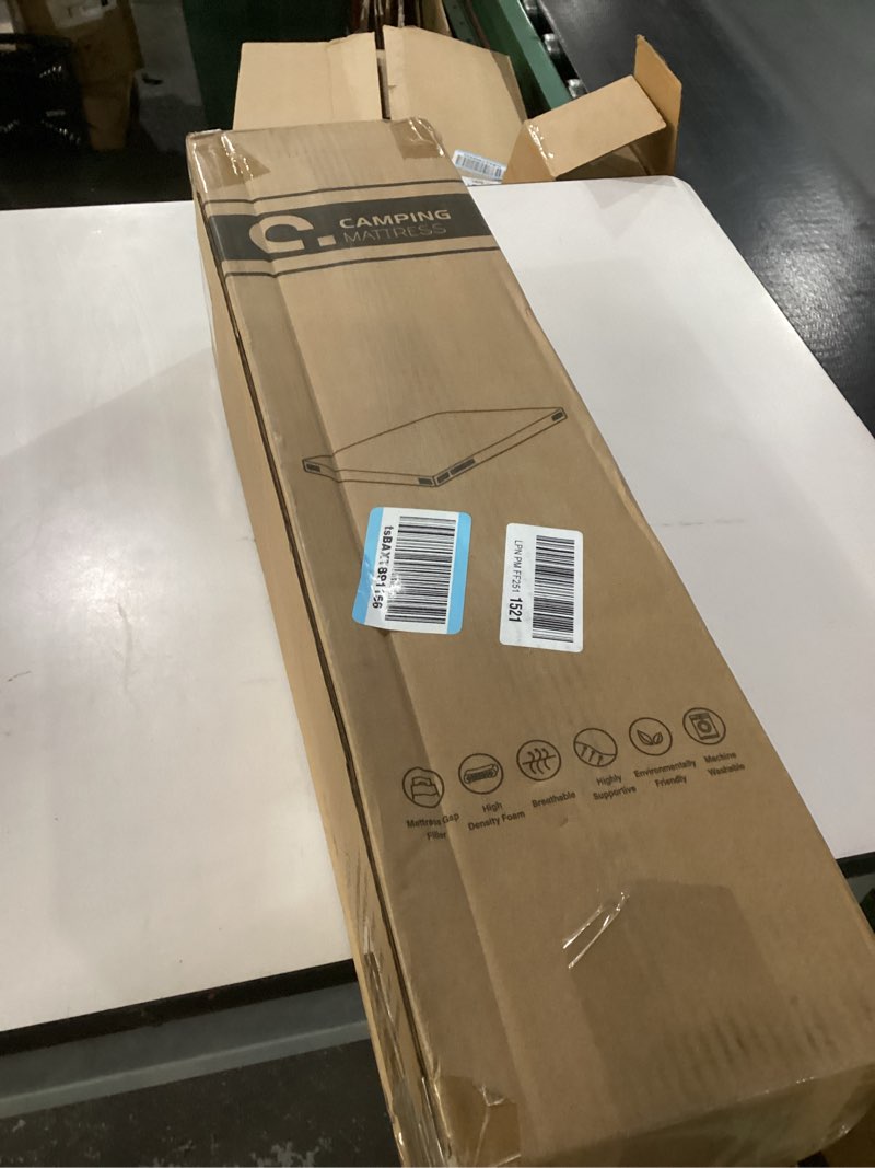 Condition photo showing New/Like New for CYMULA Memory Foam Camping Mattress Pad, CertiPUR-US Sleeping Mat, Portable Roll Up Mattress for Adults, Camping Bed Pads for Sleepover, Car Bed with Travel Bag Grey Small Single/Cot-72x24x3 IN
