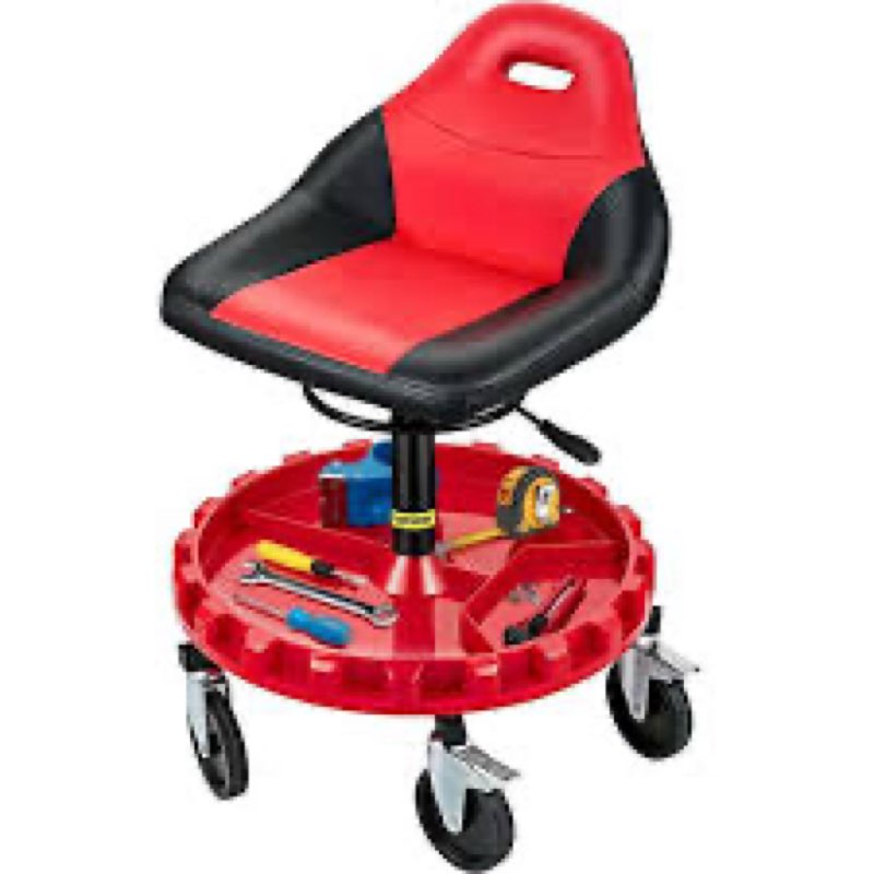 ACCUCRAFT Rolling Shop Stool with Wheels, Garage Mechanic Stool with Backrest, Metal Heavy Duty Roll