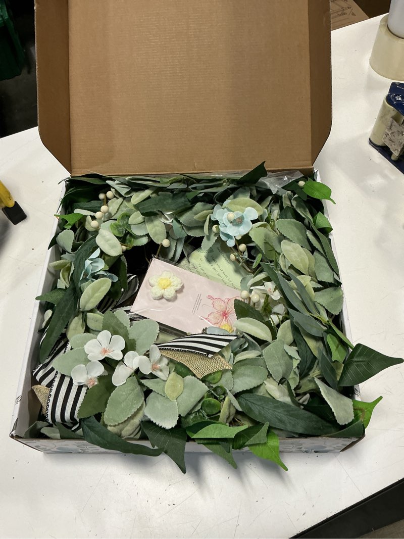 Condition photo showing New/Like New for wreathome lambs ear wreaths for front door year round, 20 inch green artificial wreath for spring summer farmhouse porch indoor outdoor decor green lambs ear 20 inch