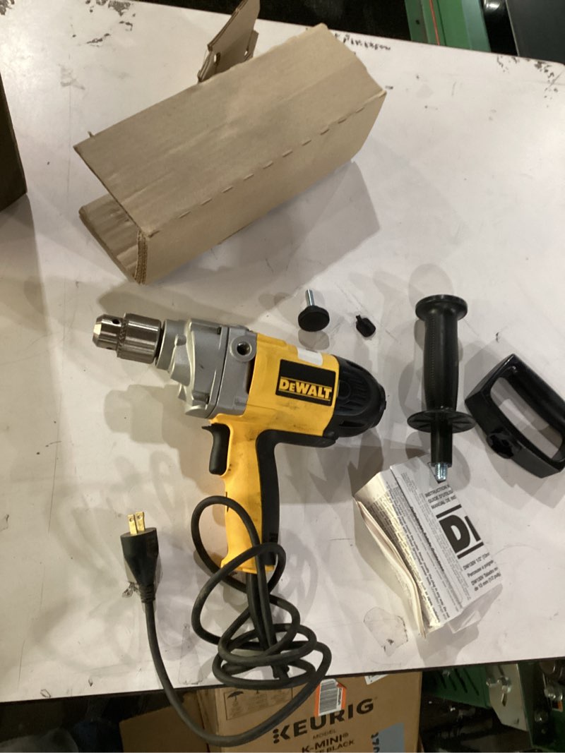 Condition photo showing As Is for dewalt electric drill, spade handle, 1/2-inch, 9-amp (dw130v)
