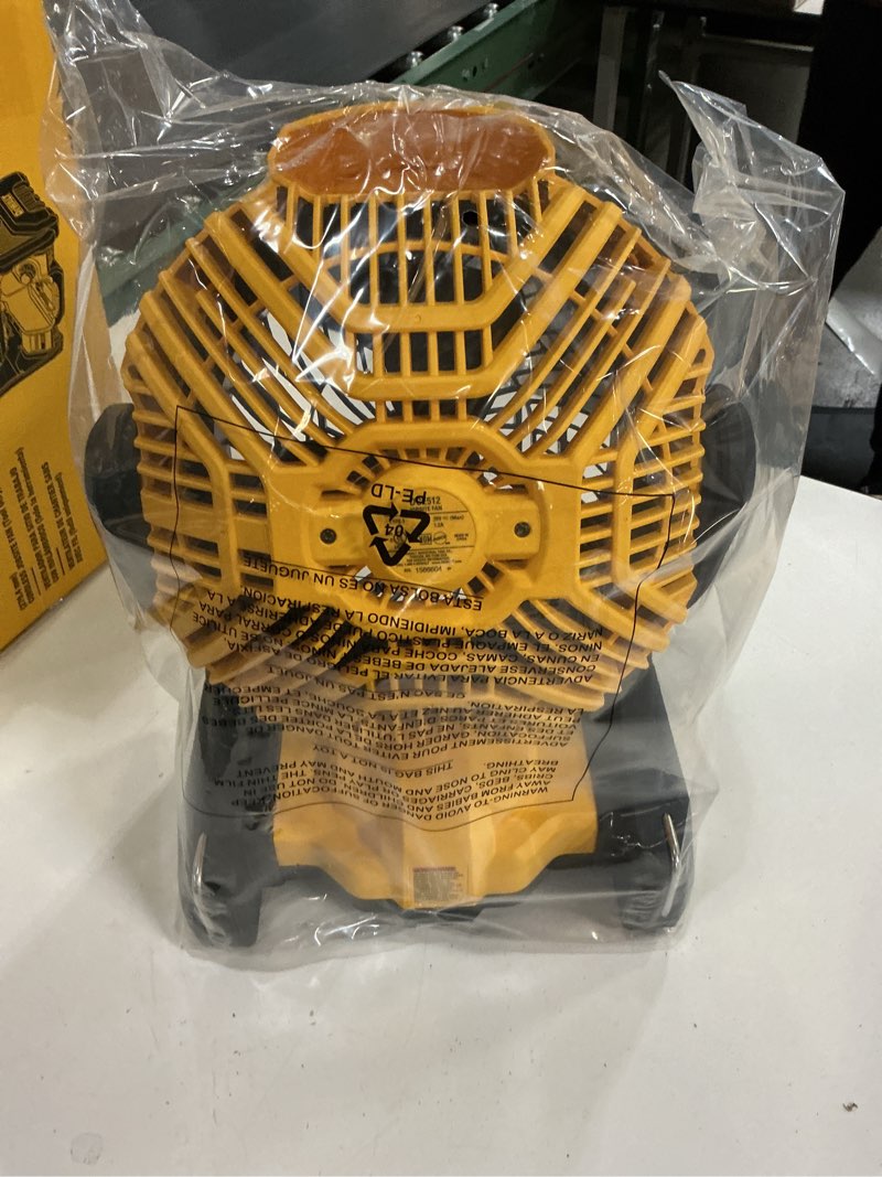Condition photo showing Good Condition for ( battery not includes ) dewalt 20v max portable fan, battery powered rechargeable cordless shop fan, up to 4.5 hrs runtime, variable speed, 650 cfm, tool only (dce512b) jobsite fan (new)