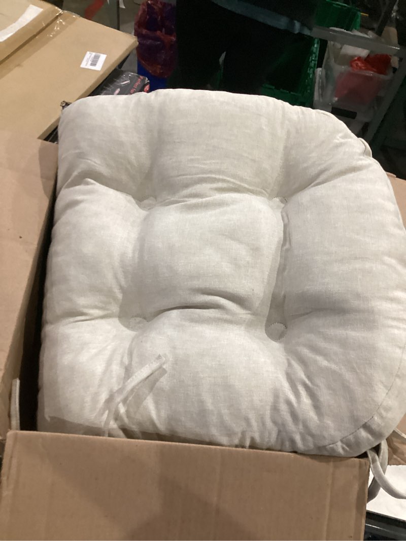 Condition photo showing Good Condition for rsh decor: sunbrella tufted wicker u-shape cushions set of 2 | 22” x 22” | outdoor seat cushions for patio furniture| crafted with sunbrella performance fabric | canvas white
