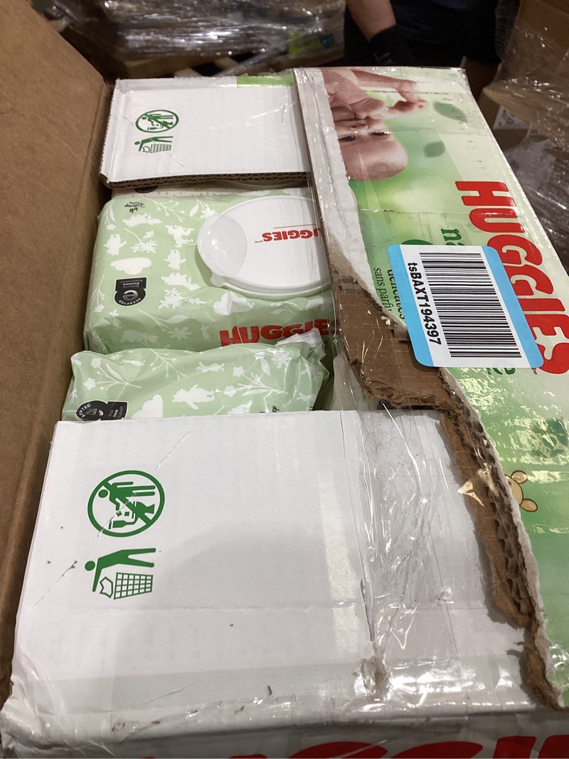 Condition photo showing As Is for huggies natural care sensitive baby wipes, unscented, hypoallergenic, 99% purified water, 12 flip-top packs (768 wipes total), packaging may vary 64 count (pack of 12)