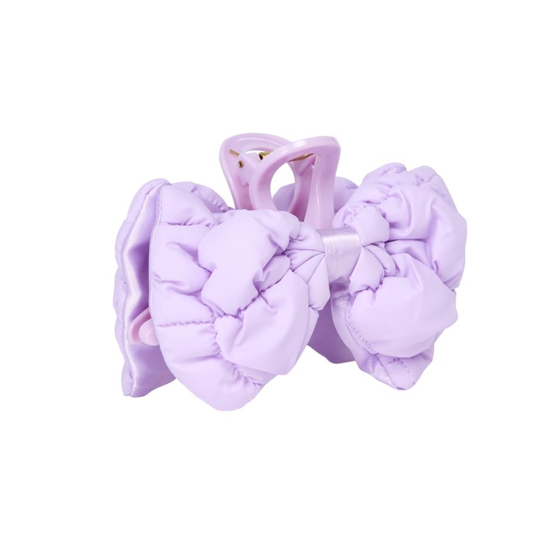 goody luxe puffer bow, frosty lilac, quilted slideproof hair claw clip