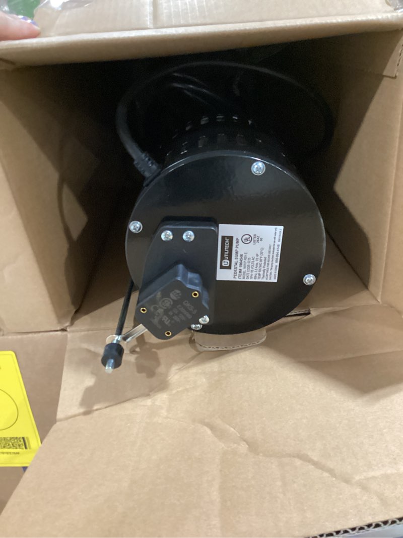 Condition photo showing As Is for utilitech 1/3-hp 115 -volt 58-gallon thermoplastic pedestal sump pump