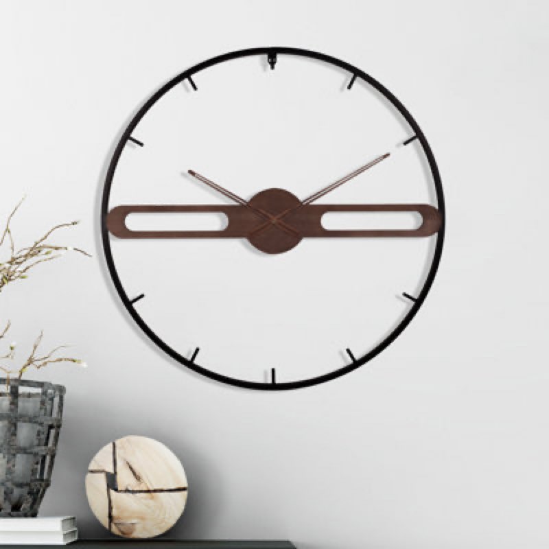 Large Wall Clock,Minimalist 24'' Battery Operated Clock with Wood and Metal Frame Decorative Wall Clocks for Living Room,Bedroom or Office