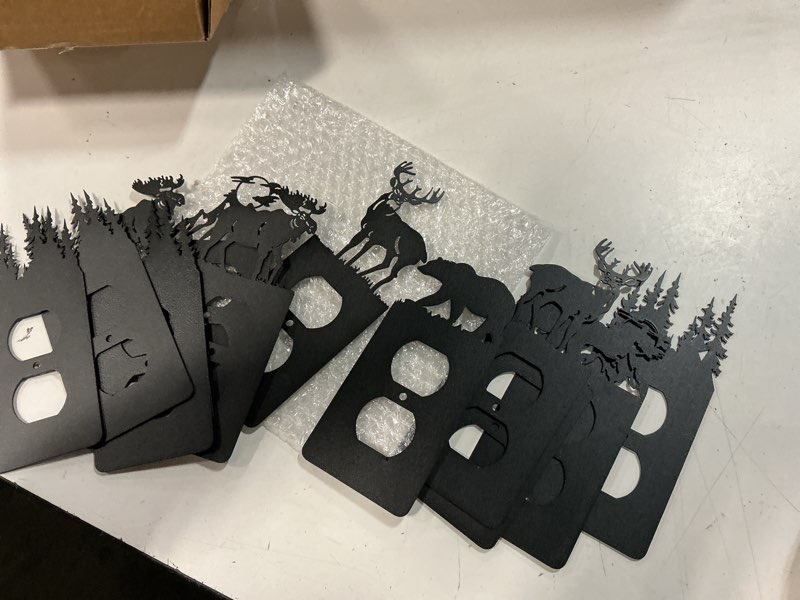 Condition photo showing Good Condition for kingdder 12 pcs metal bear light switch cover moose tree mountain elk black light switch plate forest outlet toggle wall plate cover for home bedroom single gang socket