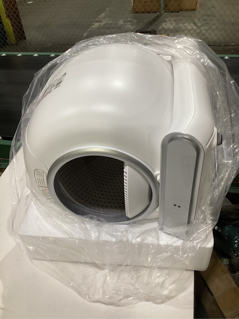 Condition photo showing Good Condition for self cleaning litter box, integrated safety automatic cat litter box self cleaning 65l+9l for multiple cats, app control, odor removal, includes mat & liner - white