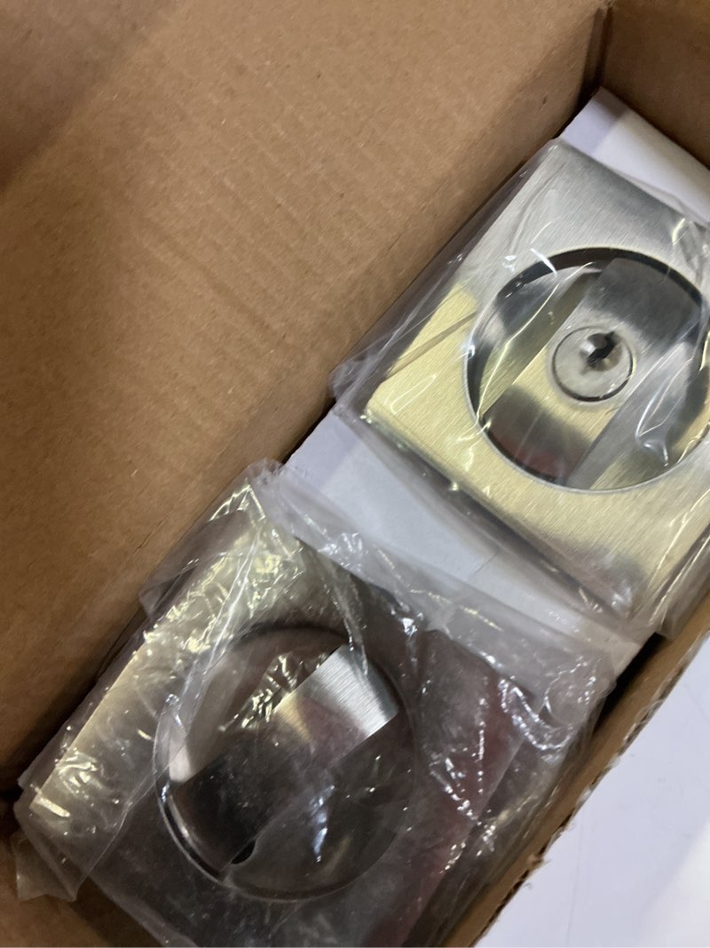 Condition photo showing New/Like New for pocket door lock,privacy door hardware suitable for bathroom bedroom etc recessed 2 sided, 2 3/8" backset, invisible hardware for 1 3/8” to 2 3/16” thickness door (sliver, keyed lock) keyed lock sliver