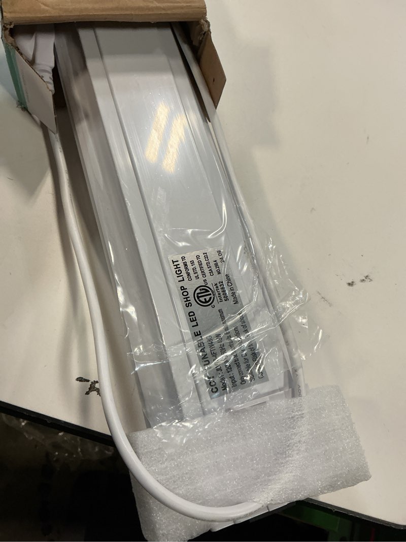 Condition photo showing As Is for 3 Pack 4 Foot LED Shop Light, 4FT 48W 5280lm Linkable LED Shop Light for Garage, 3000K&4000K&5000K Selectable LED Integrated Ceiling Light Fixture,Hanging&Ceiling Mounting with Pull Chain