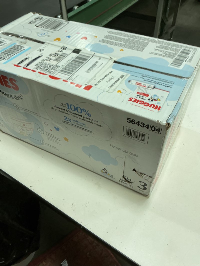 Condition photo showing New/Like New for Huggies Size 3 Diapers, Snug & Dry Baby Diapers, Size 3 (16-28 lbs), 104 Count, Packaging May Vary Size 3 104