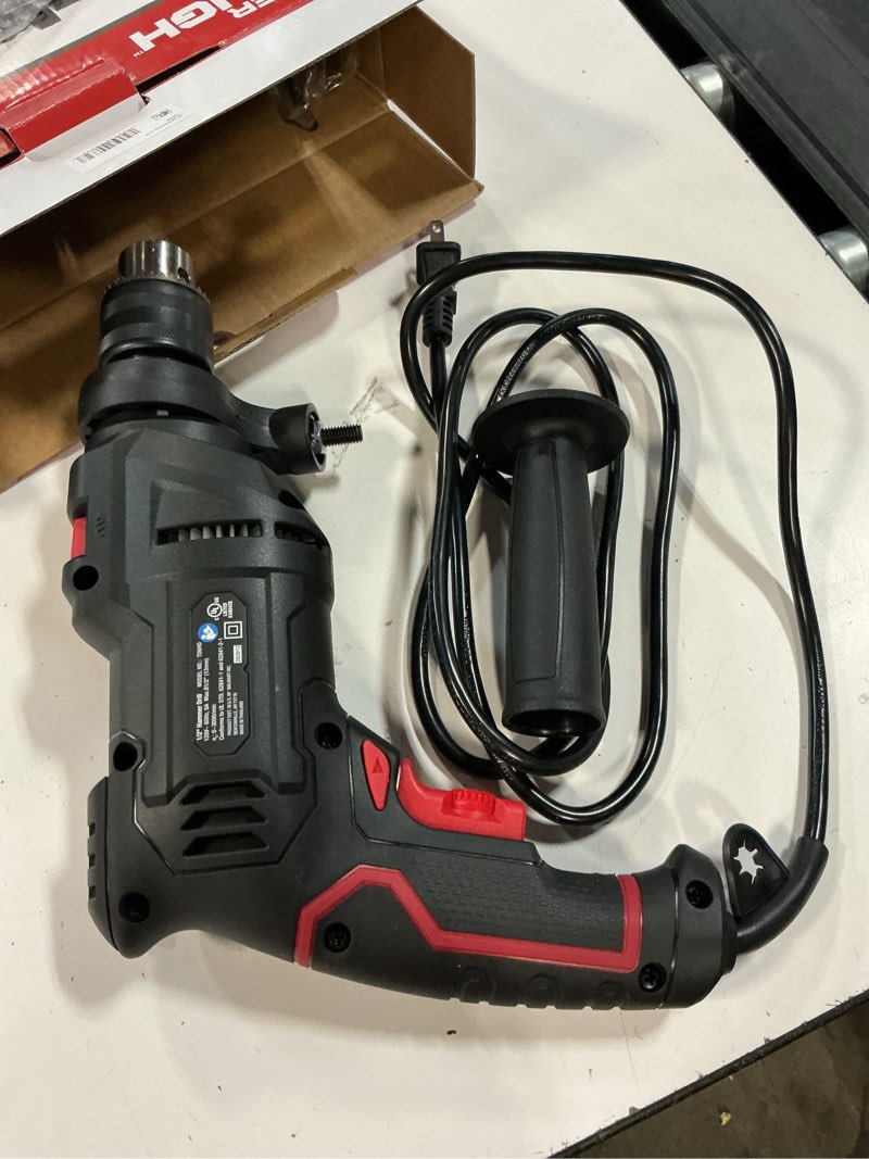 Condition photo showing As Is for hyper tough 6-amp 1/2-inch corded hammer drill, keyed chuck, 120 volt, 0~3000/min, model number td6hd