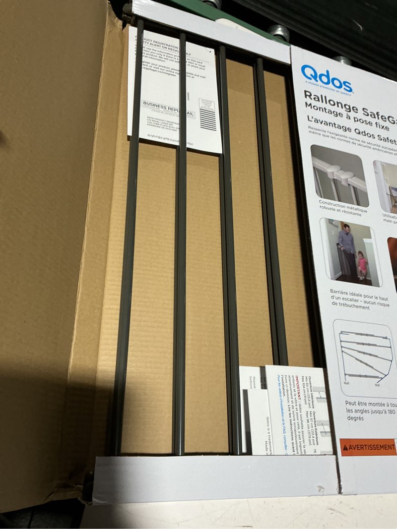 Condition photo showing New/Like New for Qdos Safety Extending SafeGate Baby Gate - Meets Tougher European Standards - Angle Mount Capable - Templates for Easy Installation - Top of Stairs - Fits openings 26"-41"| Hardware Mount | Slate