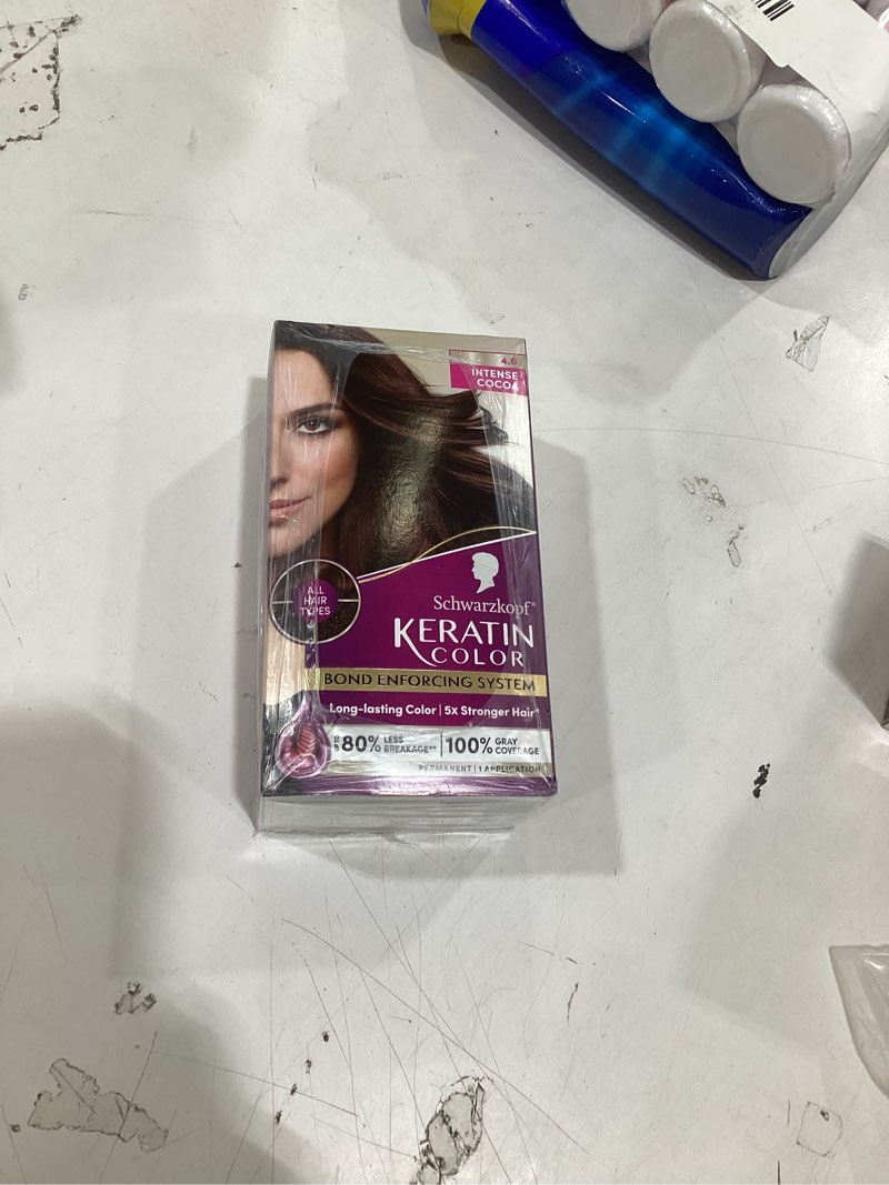 Condition photo showing New/Like New for schwarzkopf keratin permanent hair dye cream, 4.6 intense cocoa, professional quality color for up to 100% gray coverage, bond enforcing system intense cocoa 1 count (pack of 1)