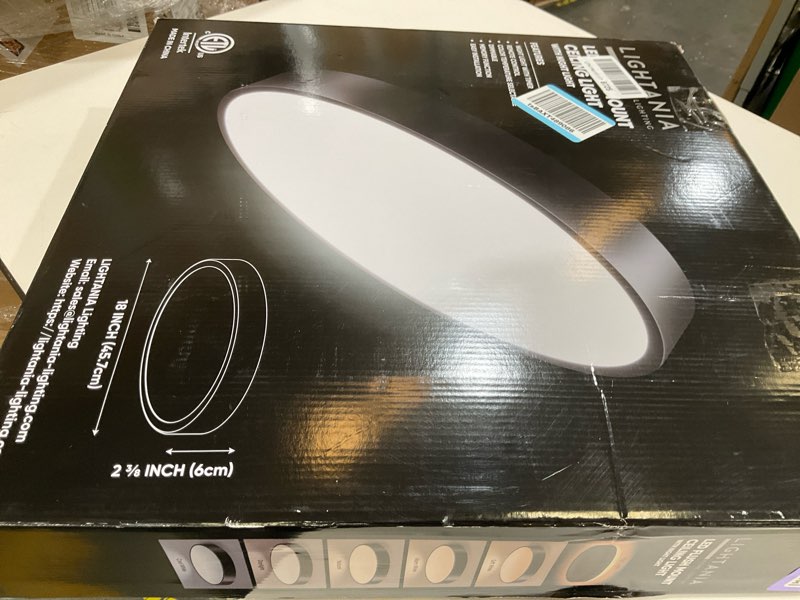 Condition photo showing Good Condition for 18 Inch Flush Mount Ceiling Light with Remote Control & Night Light, 5CCT Dimmable Ceiling Light Fixture, 43W 4300LM 2700K-6500K Adjustable LED Ceiling Lights for Bedroom Kitchen, Black 18 Inch Black