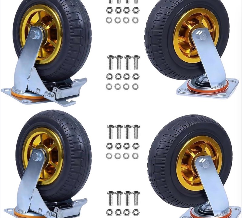4 pcs 8 inch caster wheels, swivel rubber plate caster with top plate and screws, 3000lbs load heavy