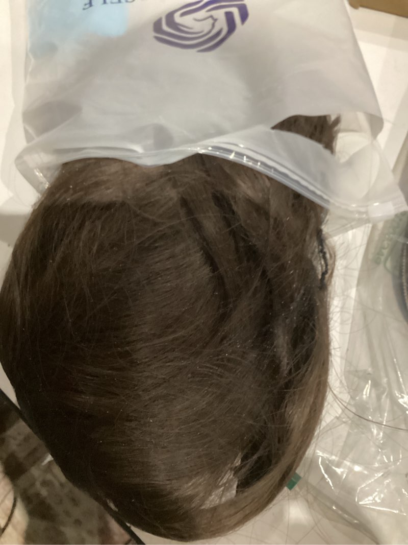 Condition photo showing As Is for haircube long dark brown with highlights wigs for women synthetic curly wavy hair wig for daily black brown