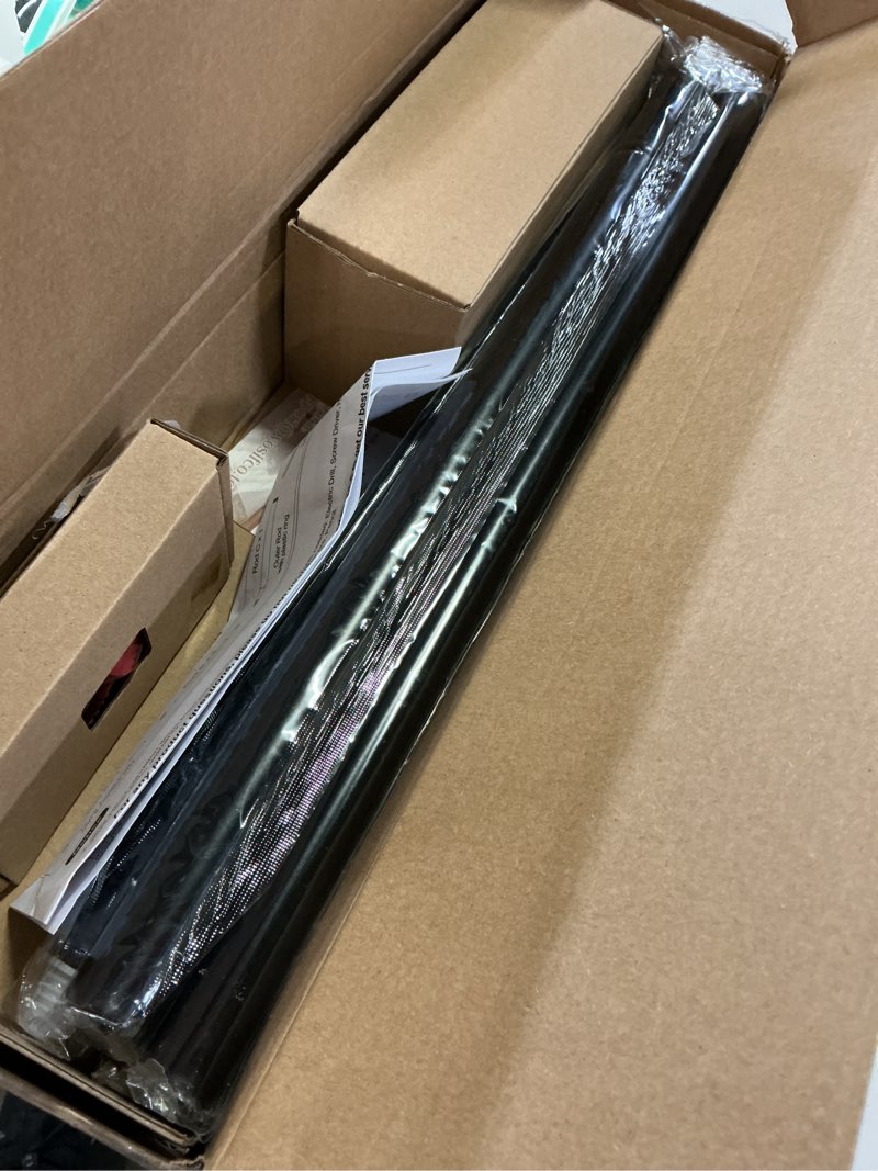 Condition photo showing New/Like New for black curtain rods for windows 48 to 84 inch, usfook 7/8 inch telescoping splicing drapery rods with twisted cage finials 48-84" black