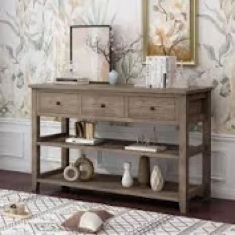 Homieasy Farmhouse Console Table with 3 Drawers, 47 Inch Wood Sofa Table with Storage Shelf for Livi