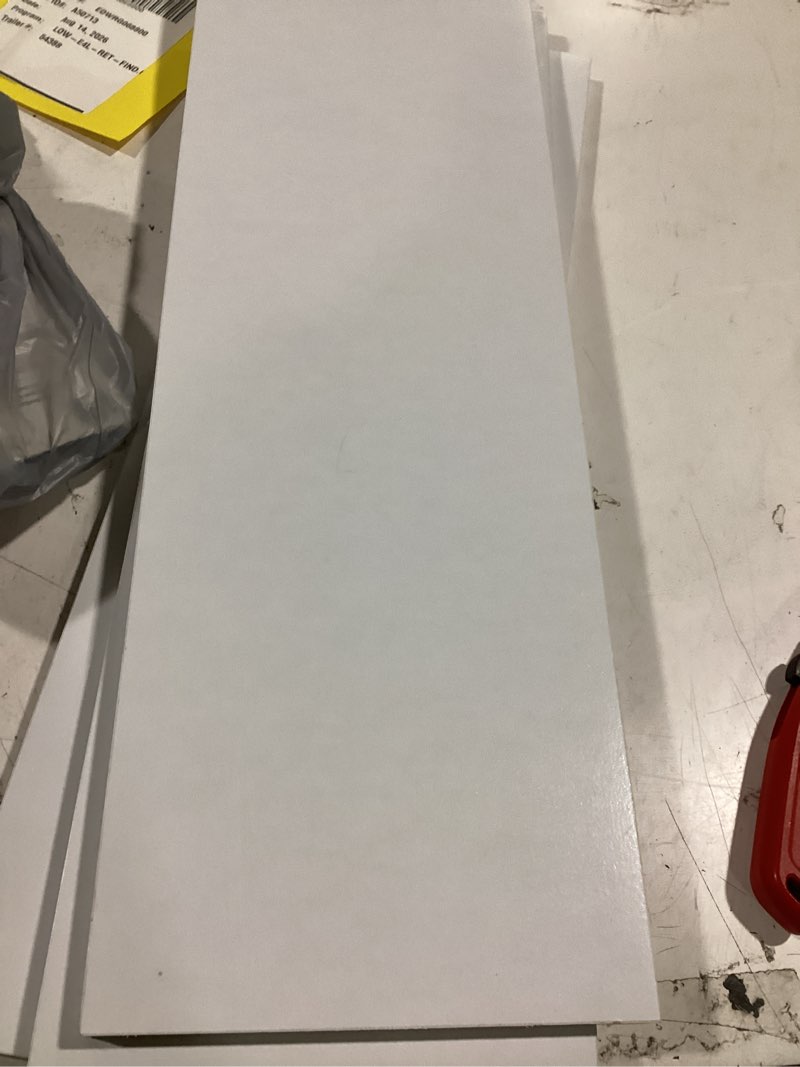 Condition photo showing As Is for style selections 7.8-in d x 23.6-in l white mdf rectangular shelf board