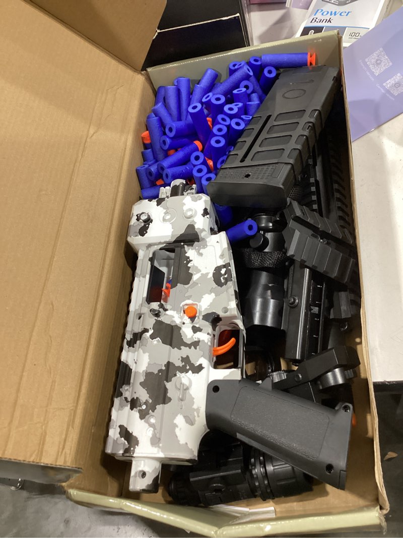 Condition photo showing Good Condition for realistic toy gun for nerf guns darts, foam blaster - with scope 120 soft bullets 3 magazines, semi-auto sniper rifle electric machine guns for boys 8-12 age, birthday gifts for kids and adults black white camouflage